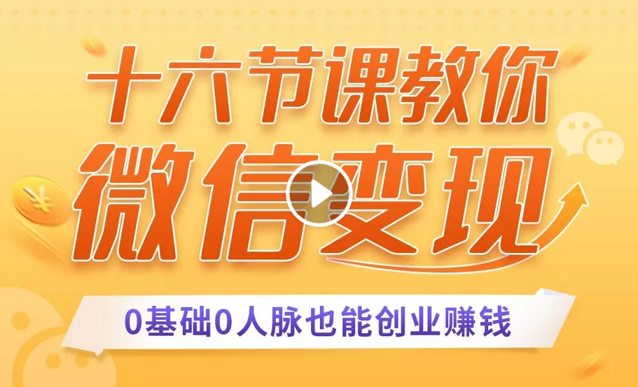 十六节课教你零基础微信变现，用单品打爆市场，每月收入超过10万+-氢气球网创资源库