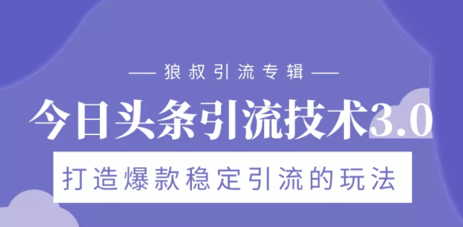 狼叔今日头条引流技术3.0，打造爆款稳定引流的玩法，VLOG引流技术-氢气球网创资源库