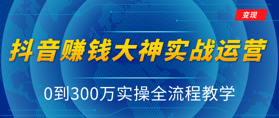 抖音赚钱大神实战运营教程，0到300万实操全流程教学，抖音独家变现模式-氢气球网创资源库