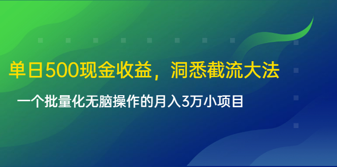 单日500现金收益，洞悉截流大法，一个批量化无脑操作的月入3万小项目-氢气球网创资源库