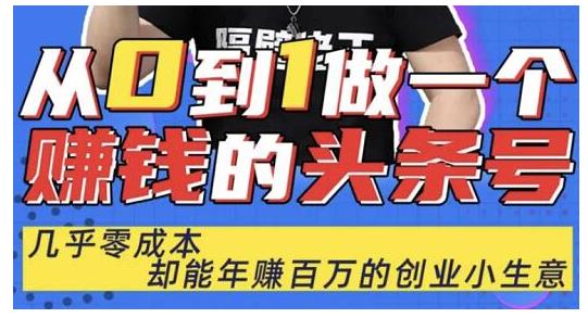 佬王·从0到1做一个赚钱的头条号，几乎零成本，却能年赚百万的创业项目-氢气球网创资源库