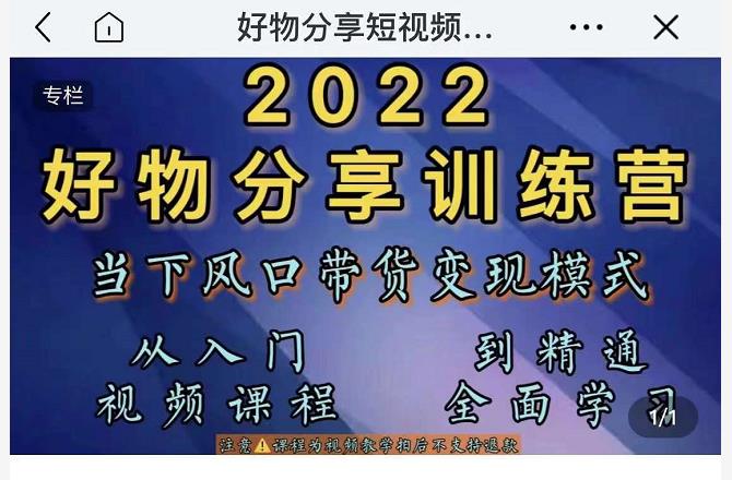 萌飞好物·2022抖音好物分享训练营，当下风口带货变现模式，从入门到精通-氢气球网创资源库