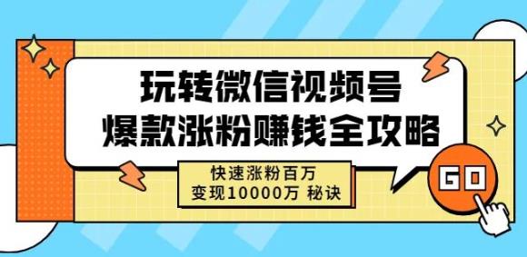 玩转微信视频号爆款涨粉赚钱全攻略，快速涨粉百万变现万元秘诀-氢气球网创资源库