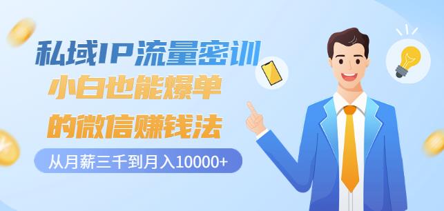 私域IP流量密训：小白也能爆单的微信赚钱法，从月薪三千到月入10000+-氢气球网创资源库