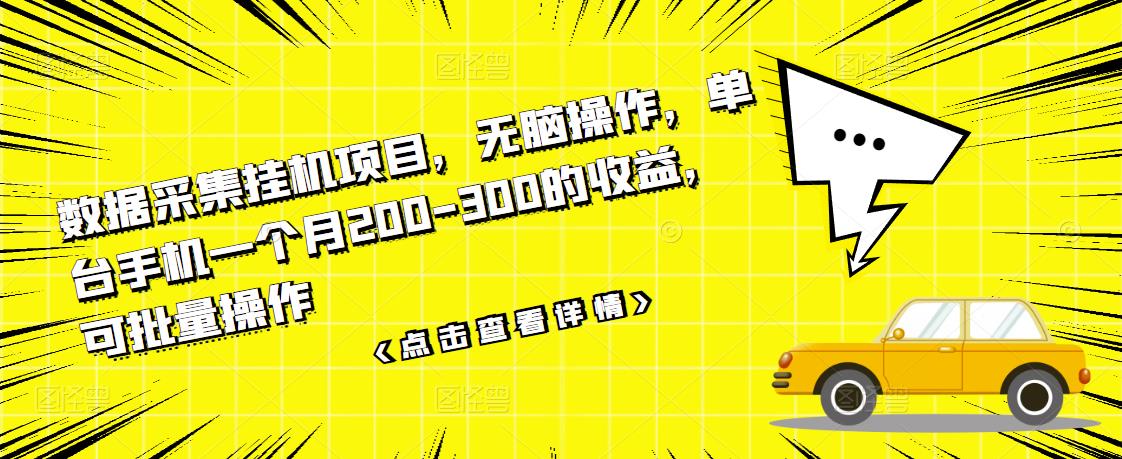 数据采集挂机项目，无脑操作，单台手机一个月200-300的收益，可批量操作-氢气球网创资源库