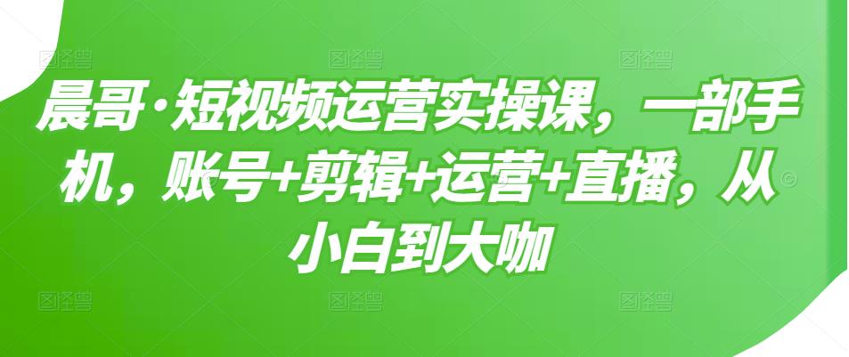 晨哥·短视频运营实操课，一部手机，账号+剪辑+运营+直播，从小白到大咖-氢气球网创资源库