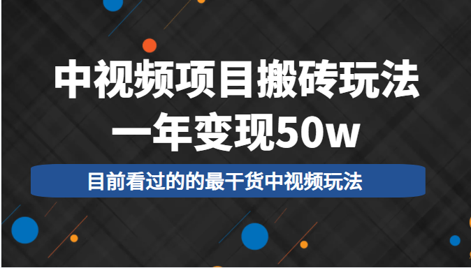 中视频项目搬砖玩法，一年变现50w，目前看过的的最干货中视频玩法-氢气球网创资源库