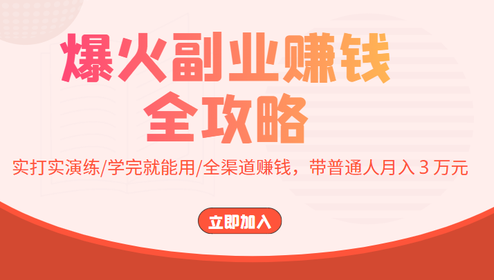 爆火副业赚钱全攻略：实打实演练/学完就能用/全渠道赚钱，带普通人月入３万元-氢气球网创资源库