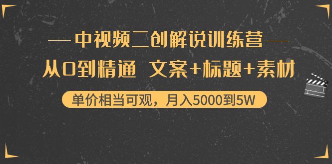 中视频二创解说训练营：从0到精通 文案+标题+素材、月入5000到5W-氢气球网创资源库