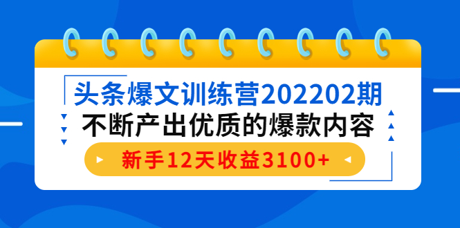 头条爆文训练营202202期，不断产出优质的爆款内容，新手12天收益3100+-氢气球网创资源库