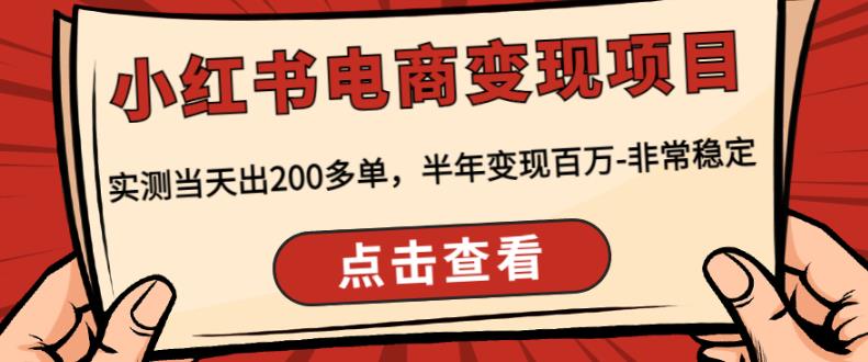 顽石·小红‬书电商变现项目，实测当天出200多单，半年变现百万，非常稳定-氢气球网创资源库