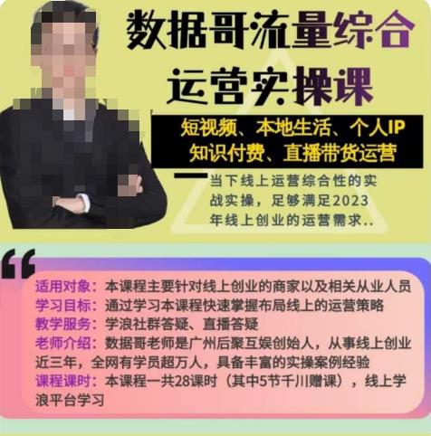 数据哥流量综合运营实操课：短视频、本地生活、个人IP知识付费、直播带货运营-氢气球网创资源库
