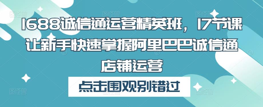 1688诚信通运营精英班，17节课让新手快速掌握阿里巴巴诚信通店铺运营-氢气球网创资源库