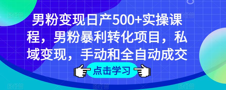 男粉变现日产500+实操课程，男粉暴利转化项目，私域变现，手动和全自动成交-氢气球网创资源库