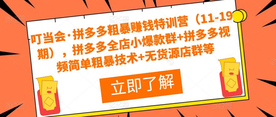 叮当会·拼多多粗暴赚钱特训营（11-19期），拼多多全店小爆款群+拼多多视频简单粗暴技术+无货源店群等-氢气球网创资源库