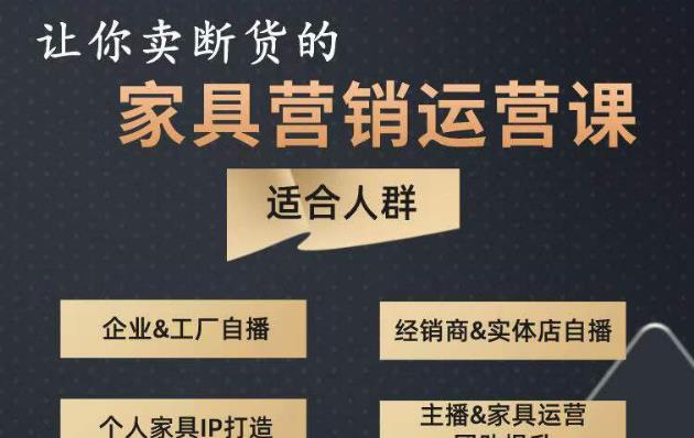 让你卖断货的家具营销运营课，打造高销量家具账号（短视频+直播+人物IP）-氢气球网创资源库
