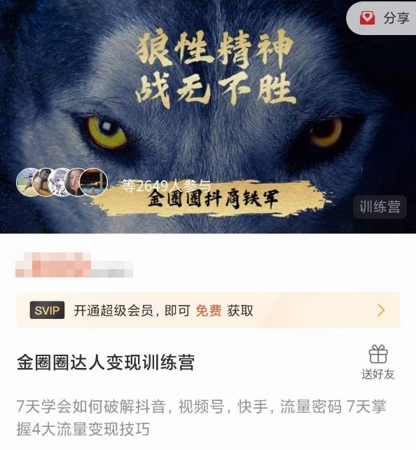 金圈圈达人变现训练营，​7天学会如何破解抖音视频号快手流量密码，7天掌握4大流量变现技巧-氢气球网创资源库