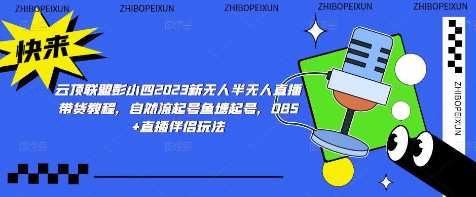 云顶联盟彭小四2023新无人半无人直播带货教程，自然流起号鱼塘起号，OBS+直播伴侣玩法-氢气球网创资源库