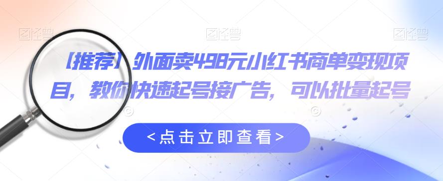 外面卖498元小红书商单变现项目，教你快速起号接广告，可以批量起号-氢气球网创资源库