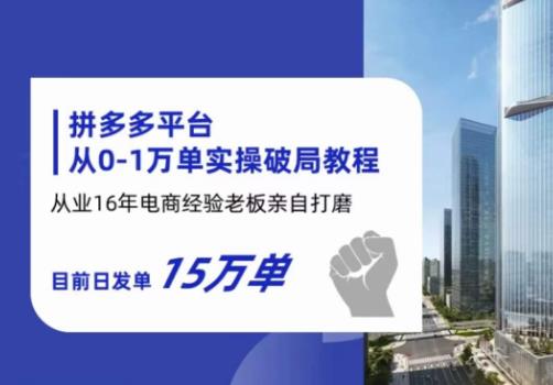 拼多多从0-1万单实操破局教程，从业16年电商经验打磨，目前日发单15万单-氢气球网创资源库