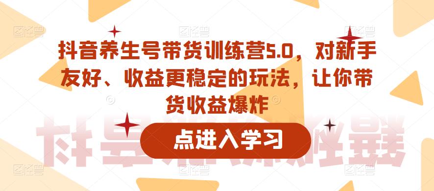 抖音养生号带货训练营5.0，对新手友好、收益更稳定的玩法，让你带货收益爆炸（更新）-氢气球网创资源库