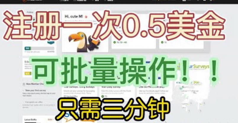 国外项目注册一次0.5美金，只需三分钟无脑操作，可批量同时放大操作，小白工作室福利【揭秘】-氢气球网创资源库