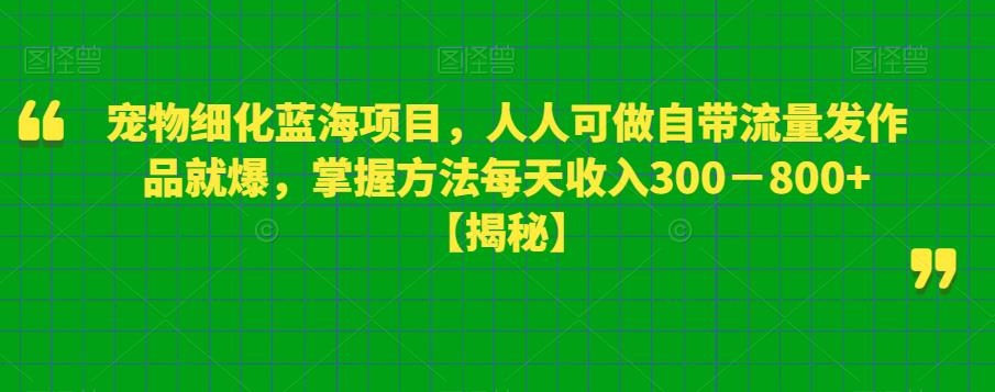 宠物细化蓝海项目，人人可做自带流量发作品就爆，掌握方法每天收入300－800+【揭秘】-氢气球网创资源库