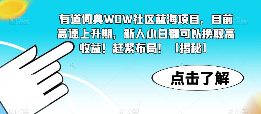 有道词典WOW社区蓝海项目，目前高速上升期，新人小白都可以换取高收益！赶紧布局！【揭秘】-氢气球网创资源库