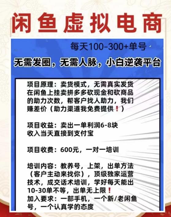 外边收费600多的闲鱼新玩法虚似电商之拼多多助力项目，单号100-300元-氢气球网创资源库