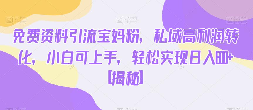 免费资料引流宝妈粉，私域高利润转化，小白可上手，轻松实现日入600+【揭秘】-氢气球网创资源库