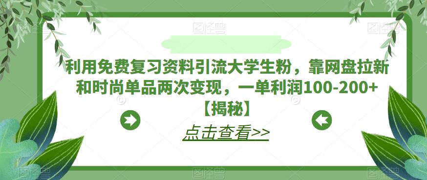 利用免费复习资料引流大学生粉，靠网盘拉新和时尚单品两次变现，一单利润100-200+【揭秘】-氢气球网创资源库