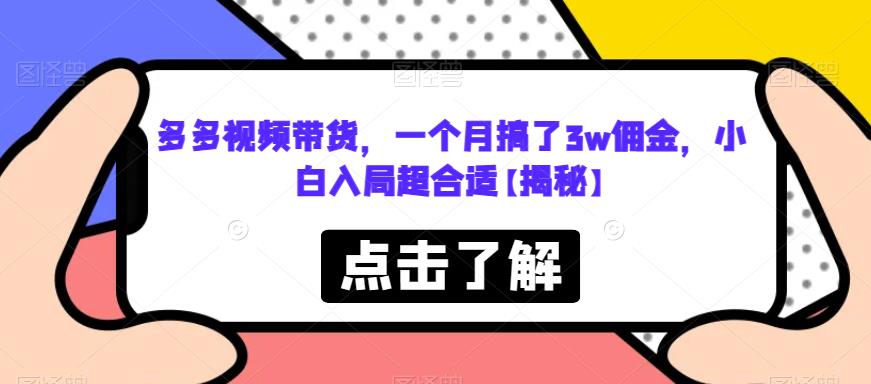 多多视频带货，一个月搞了3w佣金，小白入局超合适【揭秘】-氢气球网创资源库