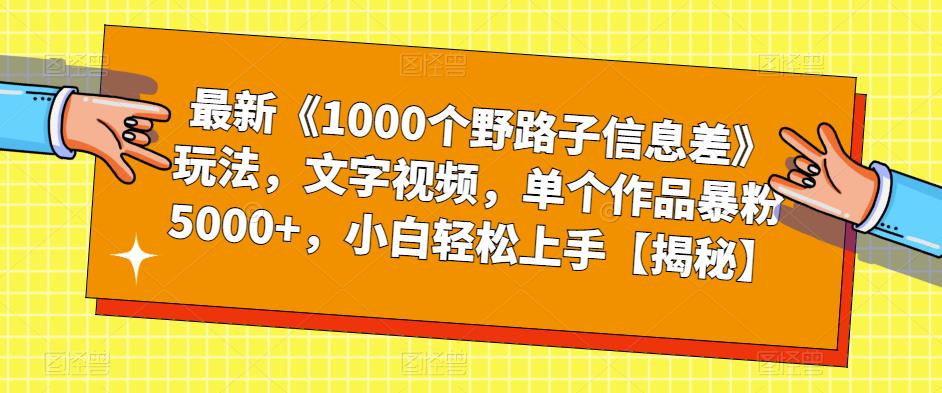 最新《1000个野路子信息差》玩法，文字视频，单个作品暴粉5000+，小白轻松上手【揭秘】-氢气球网创资源库