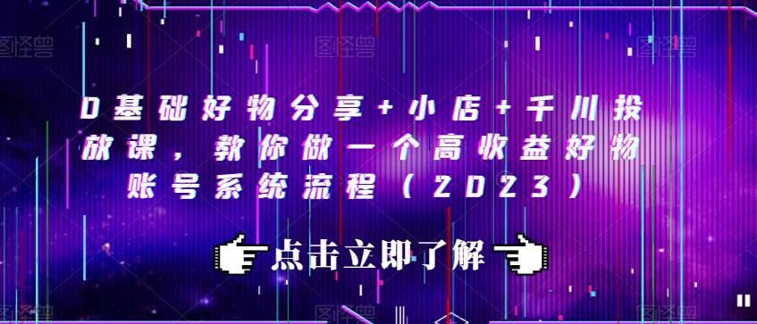 0基础好物分享+小店+千川投放课，教你做一个高收益好物账号系统流程（2023）-氢气球网创资源库