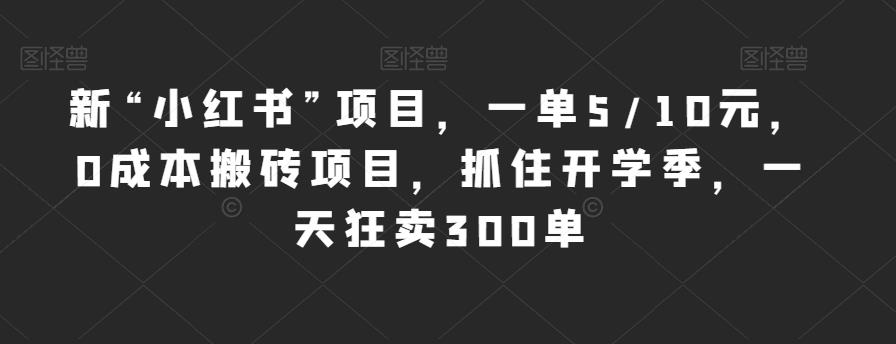 新“小红书”项目，一单5/10元，0成本搬砖项目，抓住开学季，一天狂卖300单【揭秘】-氢气球网创资源库