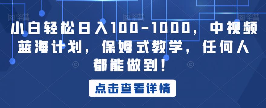 小白轻松日入100-1000，中视频蓝海计划，保姆式教学，任何人都能做到！【揭秘】-氢气球网创资源库