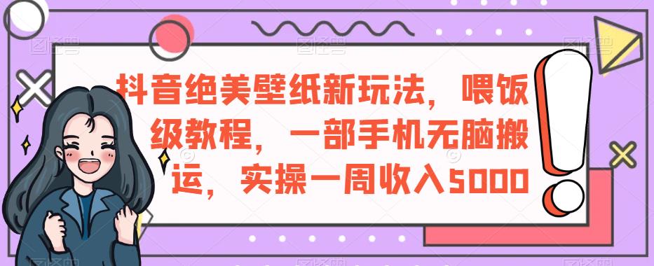 抖音绝美壁纸新玩法，喂饭级教程，一部手机无脑搬运，实操一周收入5000【揭秘】-氢气球网创资源库
