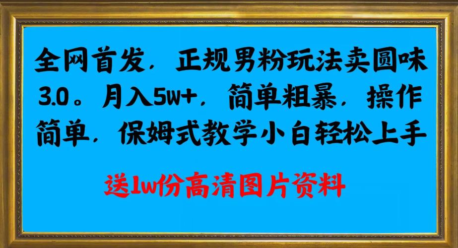全网首发正规男粉玩法卖圆味3.0，月入5W+，简单粗暴，操作简单，保姆式教学，小白轻松上手-氢气球网创资源库