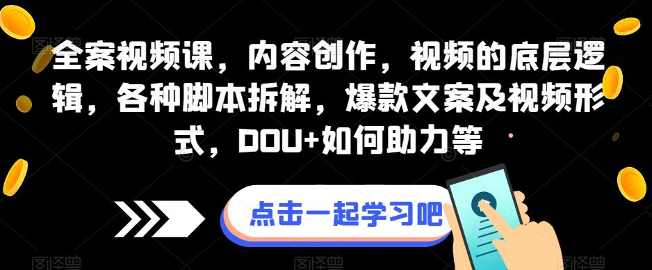 全案视频课，内容创作，视频的底层逻辑，各种脚本拆解，爆款文案及视频形式，DOU+如何助力等-氢气球网创资源库