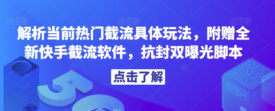 解析当前热门截流具体玩法，附赠全新快手截流软件，抗封双曝光脚本【揭秘】-氢气球网创资源库