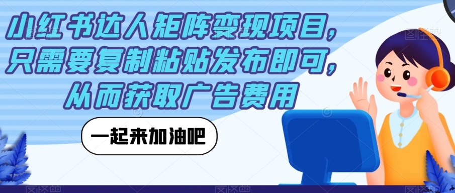 小红书达人矩阵变现项目，只需要复制粘贴发布即可，从而获取广告费用-氢气球网创资源库
