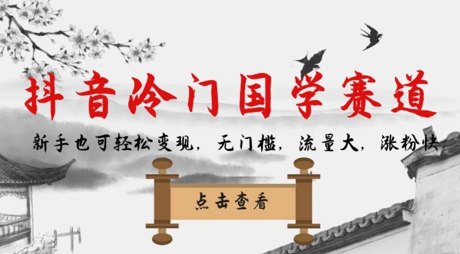 抖音冷门国学赛道，新手也可轻松变现，无门槛，流量大，涨粉快-氢气球网创资源库