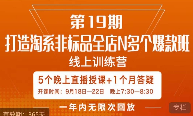 打造淘系非标全店N多个爆款线上课，​5天直播课-氢气球网创资源库