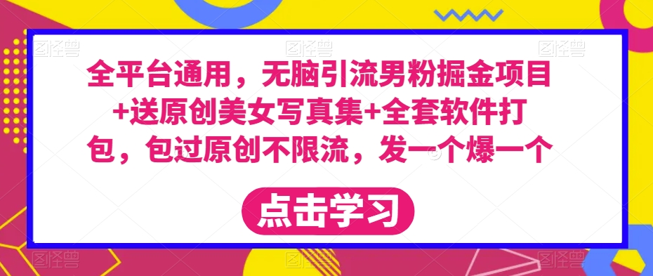 全平台通用，无脑引流男粉掘金项目+送原创美女写真集+全套软件打包，包过原创不限流，发一个爆一个【揭秘】-氢气球网创资源库