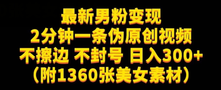 最新男粉变现，不擦边，不封号，日入300+（附1360张美女素材）【揭秘】-氢气球网创资源库