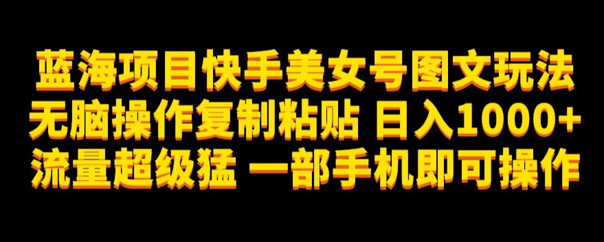 蓝海项目快手美女号图文玩法，无脑操作复制粘贴，日入1000+流量超级猛一部手机即可操作【揭秘】-氢气球网创资源库