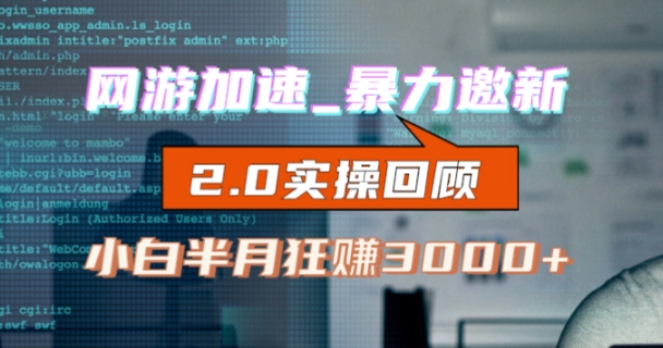 网游加速邀新，狂吃提成，适合小白，首月破千（v2.0版教程）【揭秘】-氢气球网创资源库