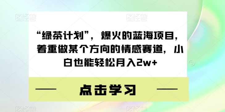 “绿茶计划”，爆火的蓝海项目，着重做某个方向的情感赛道，小白也能轻松月入2w+【揭秘】-氢气球网创资源库