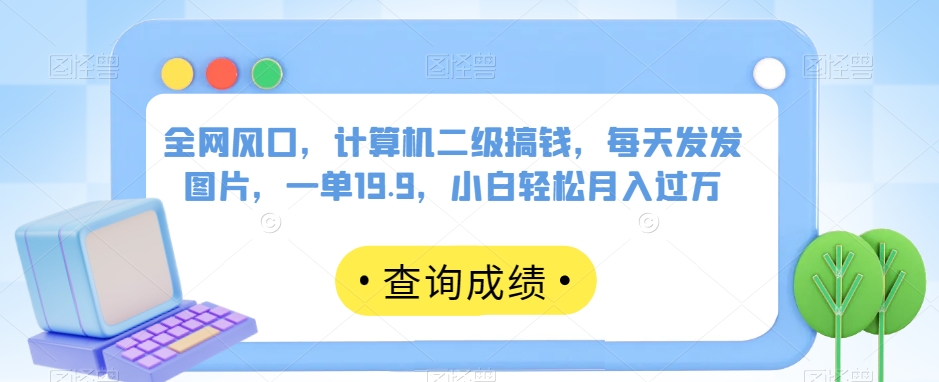 全网风口，计算机二级搞钱，每天发发图片，一单19.9，小白轻松月入过万【揭秘】-氢气球网创资源库