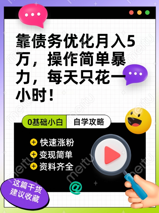 靠债务优化月入五万，每天只要花两个小时，多种方式轻松变现【揭秘】-氢气球网创资源库